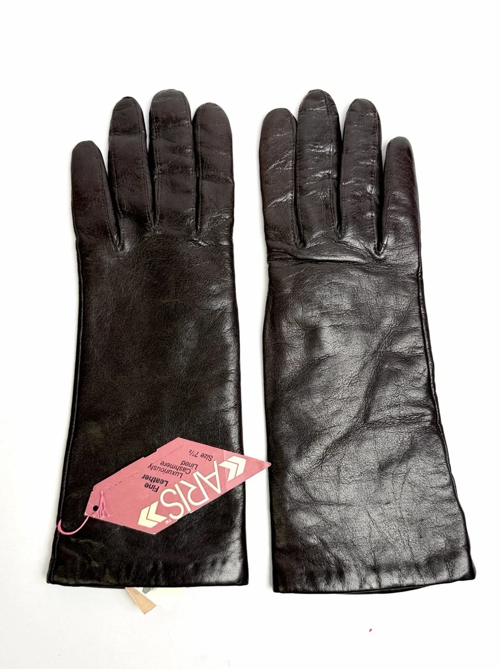 NWT Aris Dark Brown Leather Gloves Cashmere Lined Women’s Size 7.5 Vintage
